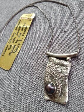 Handmade reticulated Silver & Pearl necklace ~ signed by the artist